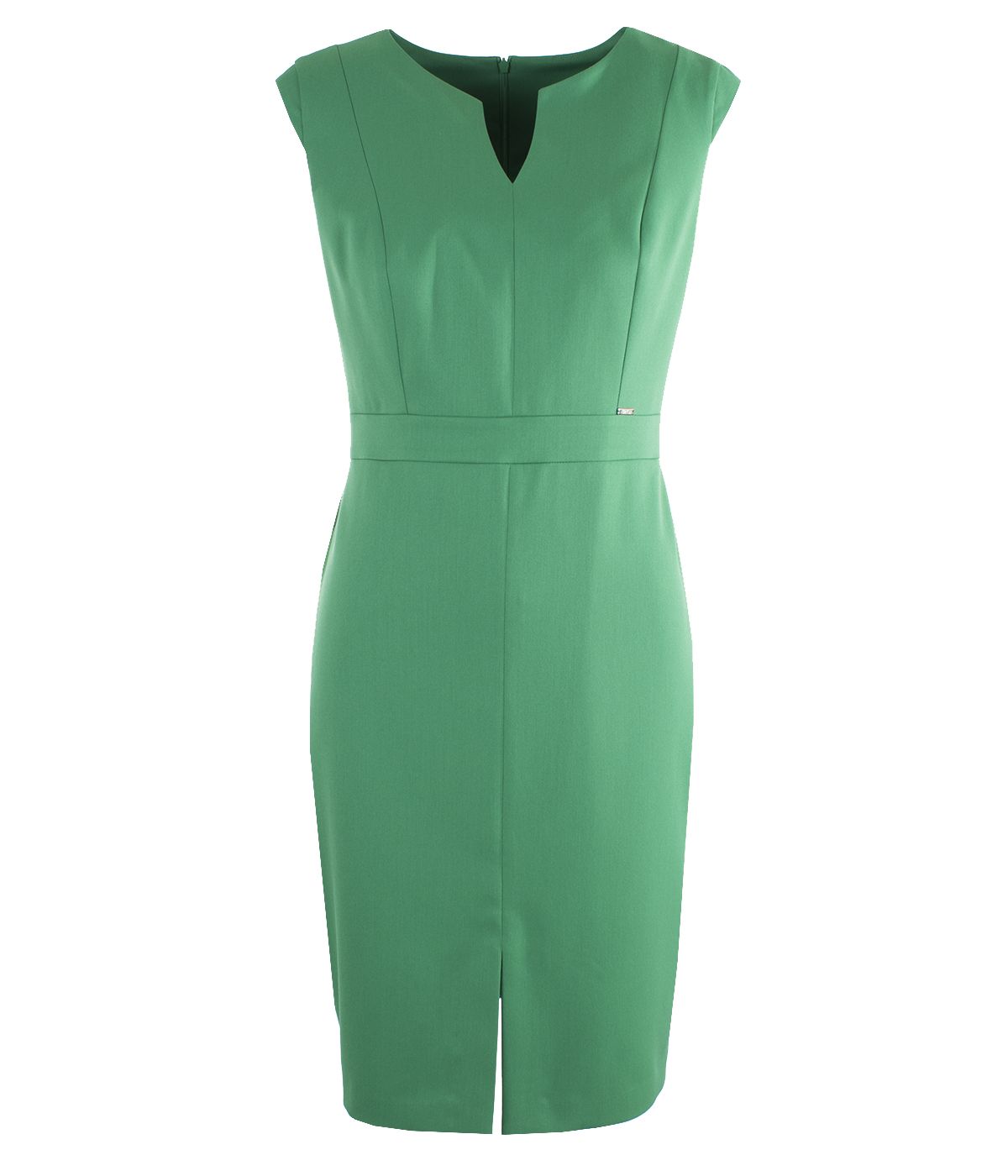 Straight fitted dress with V-neck and front slit 0